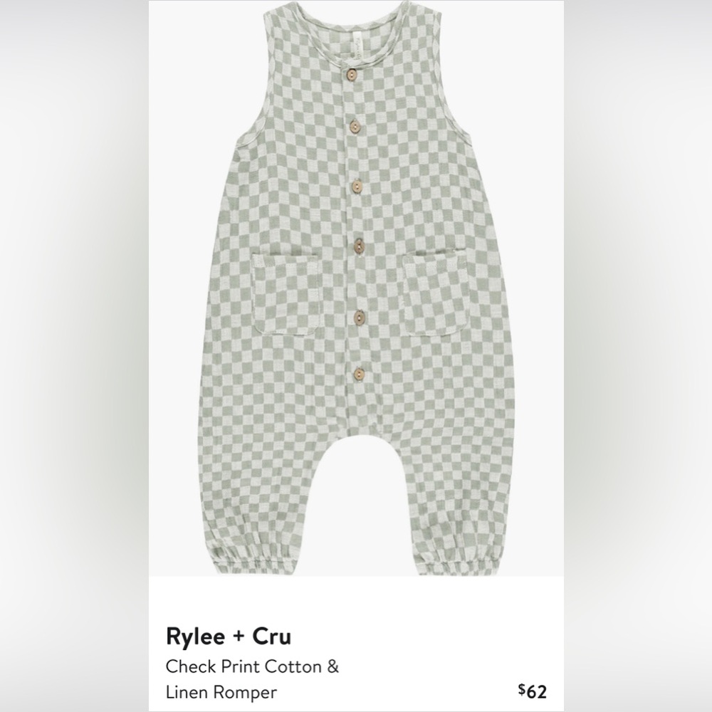 Check print cotton and linen romper